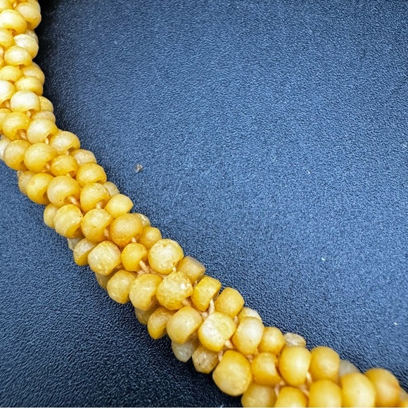 Vintage Yellow Beaded Crochet Collar Necklace 16in with Barrel Clasp - Picture 3 of 7